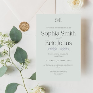 Invito di matrimonio digitale OLEA • Set di cartoleria stampabile • Tema ulivo minimal e verde salvia
