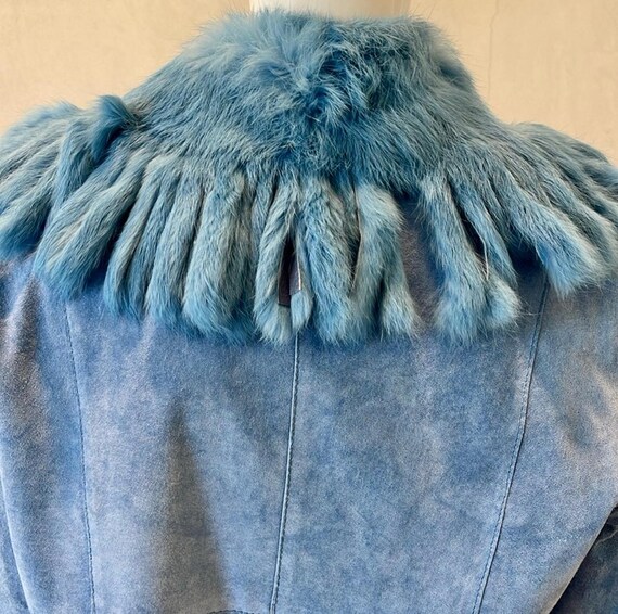 Pristine Ruby Chō Rabbit Fur Trim Suede Blue Jack… - image 3