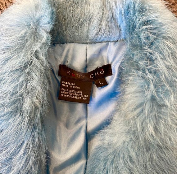 Pristine Ruby Chō Rabbit Fur Trim Suede Blue Jack… - image 6