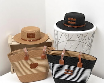 Khaki Straw Sun Hat & Crossbody Bag Set: Boho Beach  display picture 2
