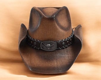 Handmade Vintage Western Cowboy Hat Chic Straw Sun Hat for Men | Women | Ideal Beach and Outdoor Gift for Gentlemen | Cowgirls