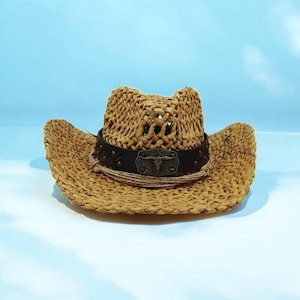 Handmade Cowboy Straw Hat | Natural Corn Grass Wide Brim Sun Protection Hat for Men and Women | Perfect Outdoor Gift