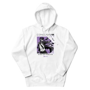 Premium Anime Hoodie – "Conquer" Cyborg Graphic Sweatshirt – Futuristic Weeb Streetwear, Cyber Vibes, Anime streetwear Hoodie, Men's Apparel