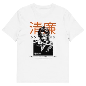 Dystopia Warrior-T-shirt (100% katoen), Fierce Samurai Swinging Katana - post-apocalyptisch T-shirt met grafische print - Japanse streetwear, Tokyo-T-shirt voor heren