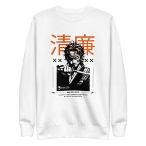 Premium dystopische samurai-sweater, kwaadaardig anime-personage, Warrior Swinging Katana-graphic, post-apocalyptische streetwear, anime-hoodie voor heren