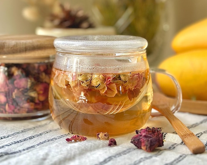 Glass Tea Infuser Cup, Loose Leaf Tea Mug with Lid & Bamboo Spoon
