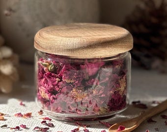 Dried Rose Blossom Tea in Glass Jar | Herbal Tea, Relaxation Gift