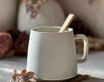 Handmade Japanese Style Ceramic Coffee Mug 12 oz White Stoneware Cup