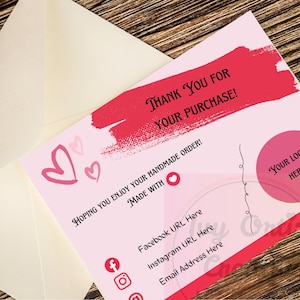 Zakelijk bedankt voor je aankoop Kaartsjabloon 5,5 x 4,25 in kleurrijke roze harten logo digitale pdf met gratis linkbewerking in Canva lage prijs