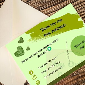 Zakelijk bedankt voor je aankoop kaartsjabloon 5,5 x 4,25 in kleurrijke groene harten logo digitale pdf met gratis bewerken van link in canva lage prijs