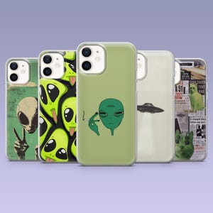 Funda para teléfono extraterrestre con diseño de OVNI y especies cósmicas para iPhone 16, 15, 4, 13, 12, Samsung S25Fe, S24, S23, S22, A16, A26, A56, Pixel 9Pro, 8A, 7