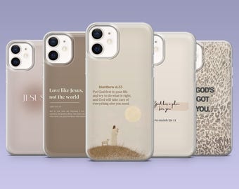 Capa bege com versículo bíblico e estampa cristã minimalista para iPhone 16, 15, 4, 13, 12, Samsung S25Fe, S24, S23, S22, A16, A26, A56, Pixel 9Pro, 8A, 7.