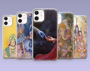 Capa para celular com arte hindu, estilo folclórico, com Shiva e Krishna, para iPhone 16, 15, 4, 13, 12, Samsung S25Fe, S24, S23, S22, A16, A26, A56, Pixel 9Pro, 8A, 7.