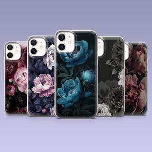 Dark Peonies Phone Case Rustic Blooms Old Flowers Cover for iPhone 16,15, 4,13,12 Samsung S25Fe,S24,S23,S22,A16,A26,A56 Pixel 9Pro,8A,7