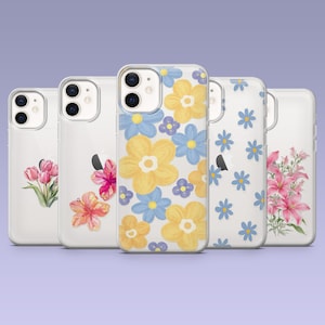 Clear Flowers Phone Case Floral Transparent Petal Cover for iPhone 16,15, 4,13,12 Samsung S25Fe,S24,S23,S22,A16,A26,A56 Pixel 9Pro,8A,7