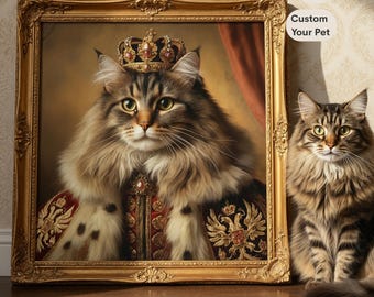Custom Pet Portrait, Regal King Cat Oil Painting, Royal Dog or Cat Art Canvas, Funny Pet Lover Gift