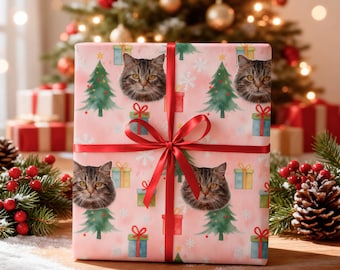 Christmas Pet Gift Wrapping Paper from Photo, Custom Cat Gift Wrap, Personalized Dog Wrapping Paper, Holiday Pet Gift