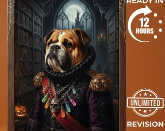 Ritratto di cane di Halloween personalizzato su tela: opera d'arte gotica personalizzata per animali domestici, regalo spettrale per gli amanti degli animali