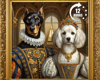 Custom Renaissance Pet Portrait: Royal Dog and Cat Painting