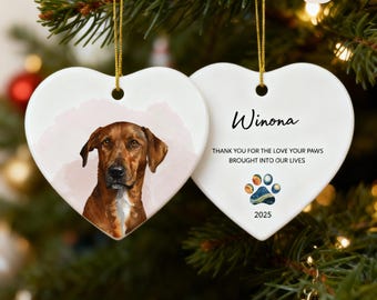 Décoration de Noël personnalisée en forme de coeur pour animal de compagnie, cadeau commémoratif personnalisé pour animal de compagnie, portrait d'animal de compagnie personnalisé, décoration de Noël avec photo d'animal de compagnie