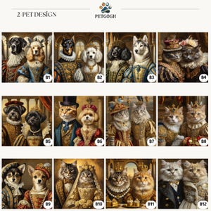PetGogh Royal design selection chart: Two-pet design selection chart (B1-B12).