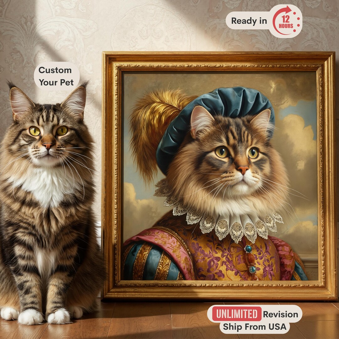 Custom Pet Portrait, Royal Pet in Costume, Regal Dog or Cat Art Canvas ...
