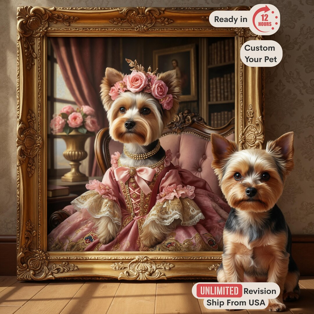 Royal Dog Portrait, Custom Queen Pet Painting, Regal Cat Art From Photo ...