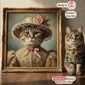 Portrait de chat royal personnalisé : tableau animal de compagnie royal, oeuvre d'art murale unique, peinture à l'huile royale, cadeau amusant pour animal de compagnie
