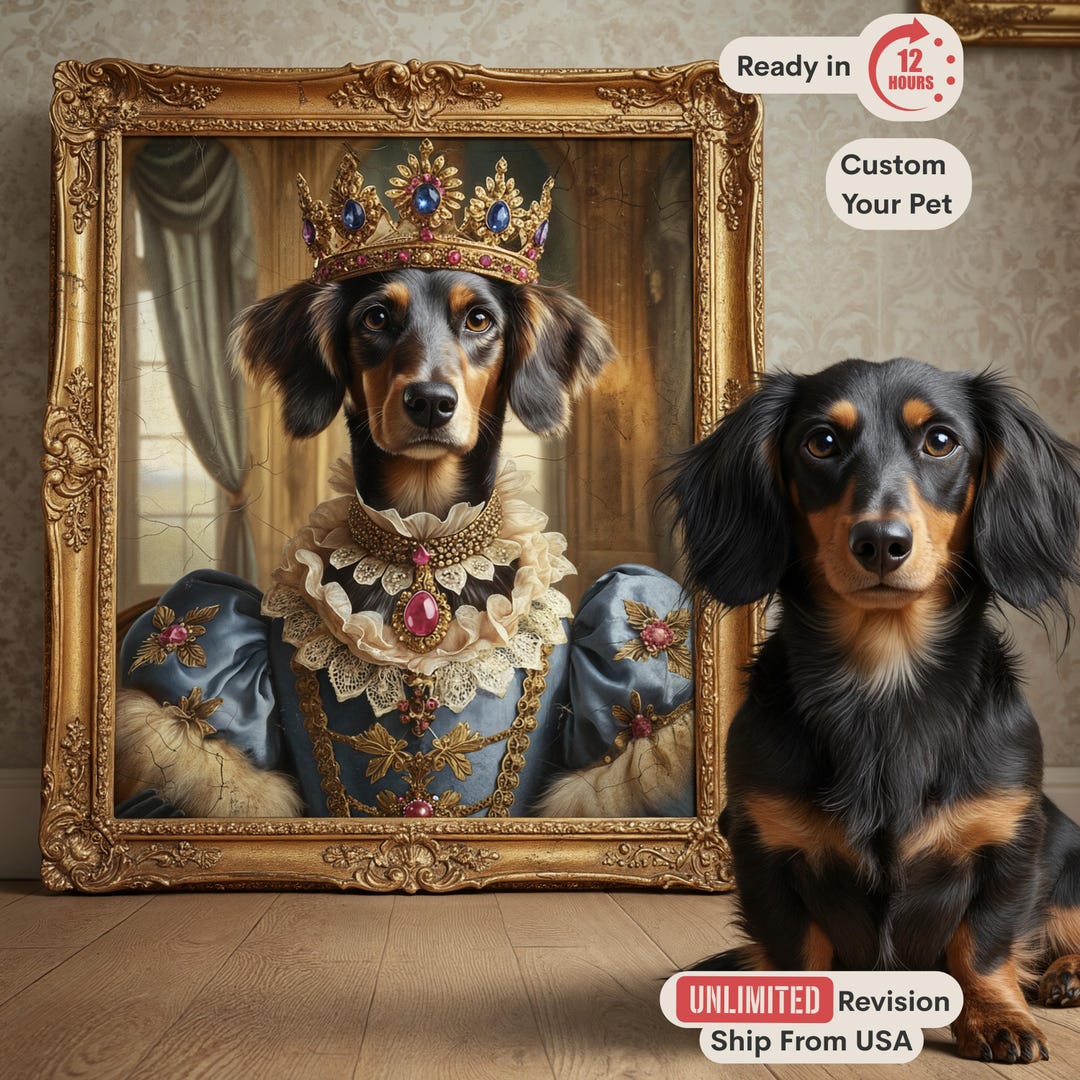 Custom Pet Portrait, Regal Queen Dog Oil Painting, Royal Cat Art Canvas ...