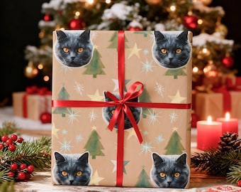 Personalized Pet Wrapping Paper, Custom Dog & Cat Gift Wrap for Christmas, Holiday Gift Wrap, Pet Themed Xmas Wrapping Paper for Gifts