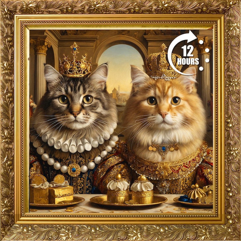 Custom Royal Cat Portrait, Renaissance Cat Painting, Pet Lovers Gift, Royal Pet Portrait, Pet Portrait gift, Animal portrait, Wall Decor art