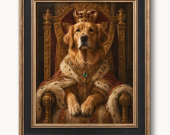 Custom Pet Portrait, Regal Dog Art from Photo, Royal Pet Portrait Canvas, Personalized King Queen Pet Painting, Funny Gift for Pet Owner