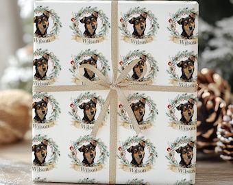 Custom Pet Photo Gift Wrap, Personalized Christmas Wrapping Paper, Funny Dog and Cat Paper with Wreath, Xmas Gift