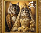 Custom Royal Cat Wedding Portrait Canvas: Personalized Pet Art Gift