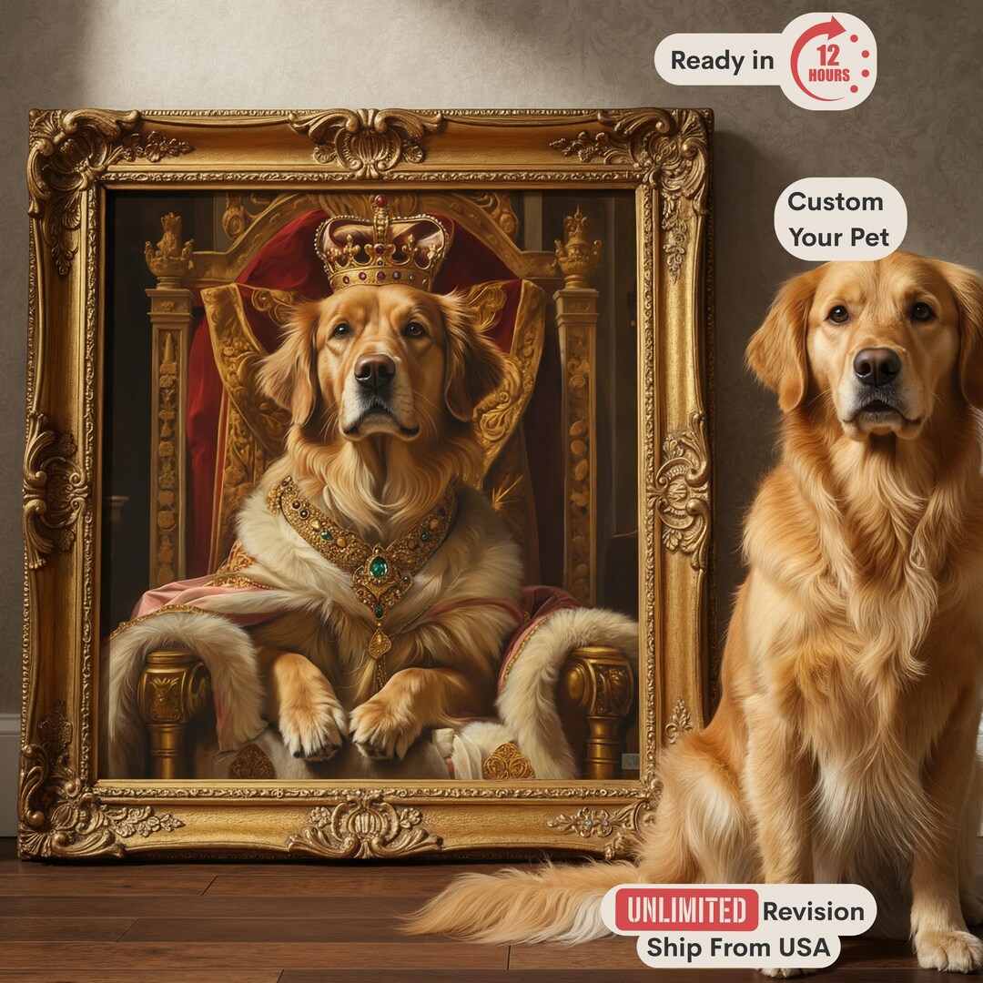 Custom Pet Portrait, Regal Dog Art From Photo, Royal Pet Portrait ...