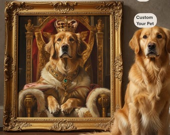 Custom Pet Portrait, Regal Dog Art from Photo, Royal Pet Portrait Canvas, Personalized King Queen Pet Painting, Funny Gift for Pet Owner