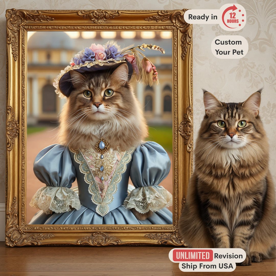 Regal Queen Portrait, Custom Dog and Cat Art, Royal Pet Painting From ...