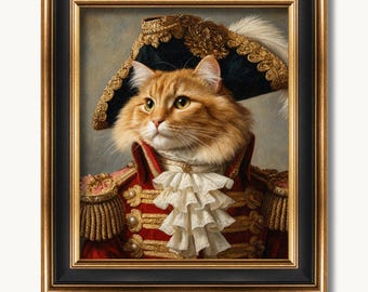 Custom Pet Portrait, Regal Dog or Cat Art, Military Admiral Painting, Funny King Queen Pet Gift