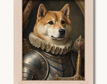 Custom Pet Portrait, Royal Knight in Armor, Regal Dog or Cat Art Canvas, Historical Warrior Painting, Pet Parent Gift