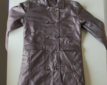 ハンドメイドのブラックレザートレンチコート：ダブルブレストの冬用オーバーコート