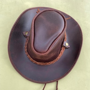 Handmade Leather Cowboy Hat – Western Outback Style | Vintage Brown Wide Brim Hat for Men | Rugged Durable Outdoor Fedora
