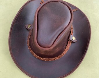 ハンドメイドレザーカウボーイハット：ヴィンテージウエスタンアウトバックスタイル