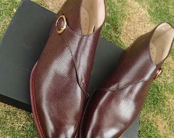 メンズ ダークブラウン モンクストラップブーツ、手作りの穴あき質感レザー ドレスシューズ