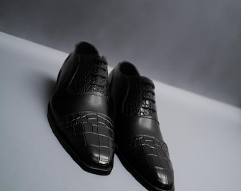 Handmade Black Crocodile Pattern Leather Oxford Shoes: Formal Dress Footwear