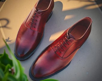Handmade Leather Oxford Shoes: Cap Toe Formal Wedding Footwear