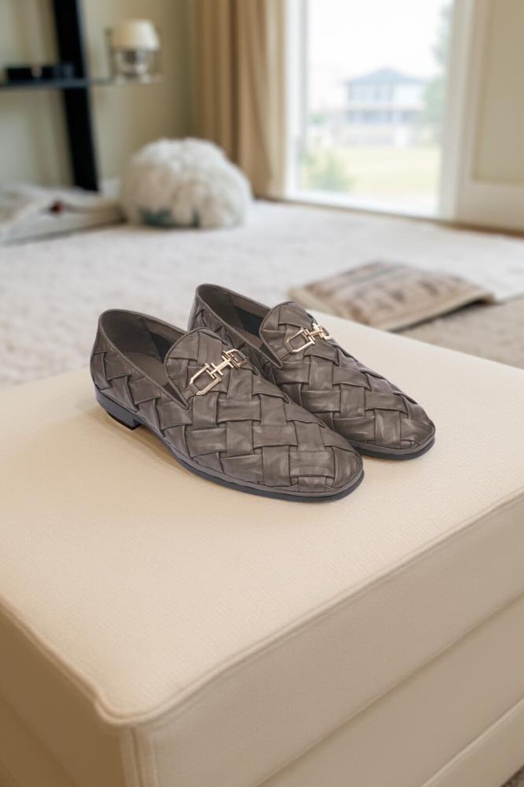 Handcrafted Woven Leather Loafers: Men display picture 2