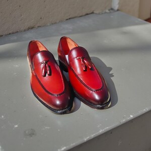 Handmade Red Leather Tassel Loafers | Men’s Dress & Casual Shoes