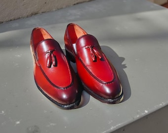 Handmade Red Leather Tassel Loafers | Men’s Dress & Casual Shoes