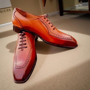 Handmade Patina Oxford Wingtip Shoes for Men | Two-Tone Leather Dress Shoes | Custom Formal Wedding & Business Footwear | Gift for him