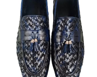 Handcrafted Woven Leather Tassel Loafers - Men's Slip-On Dress Shoes